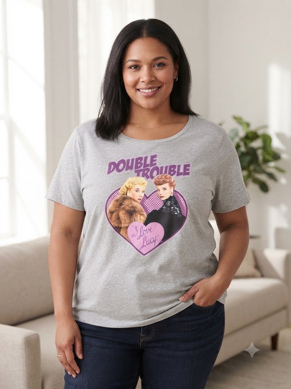 I Love Lucy Double Trouble Graphic Tee XXL 23” p2p Heather Gray NWOT